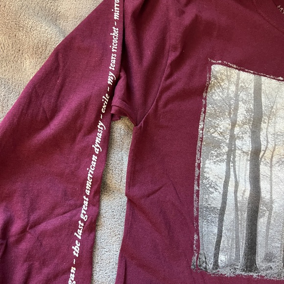 Taylor Swift folklore In The Trees Long Sleeve Crop Top Maroon Purple Shirt - Picture 3 of 10
